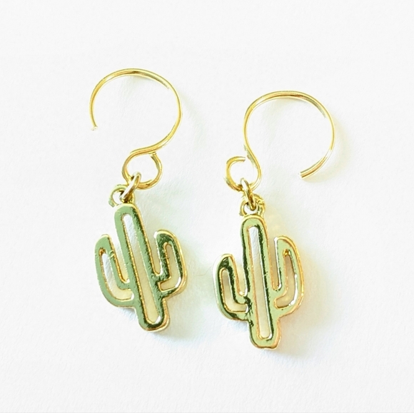 14k Small Cactus Dangling Earrings - Picture 4 of 5